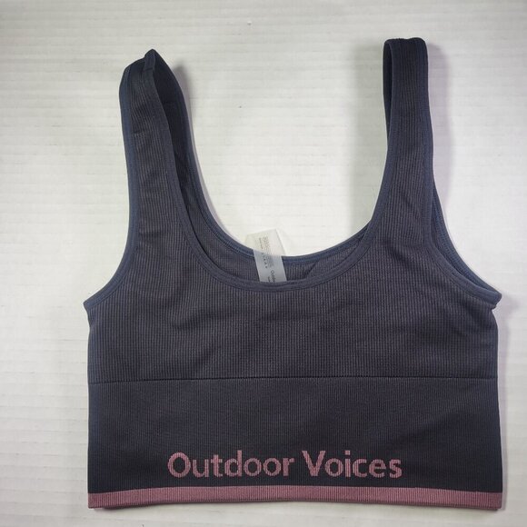 Outdoor Voices Women Pink Trimmed Workout Athletic Ribbed Sports Bra Size XS - Picture 2 of 3